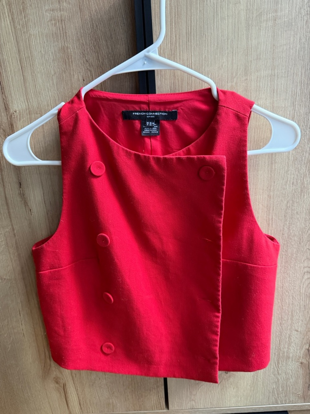 French Connection Red Double-Breasted Cropped Vest